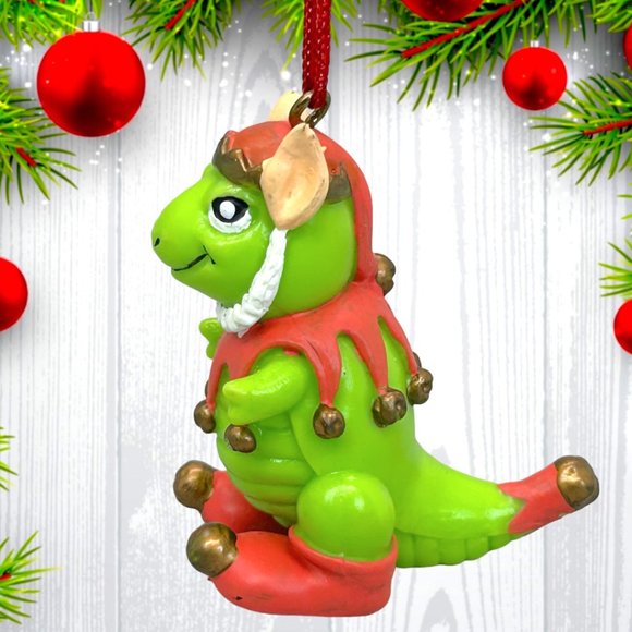 Vintage 1993 House Of Lloyd Santa Green Dino Dinosaur Christmas Tree Ornament - Picture 2 of 4